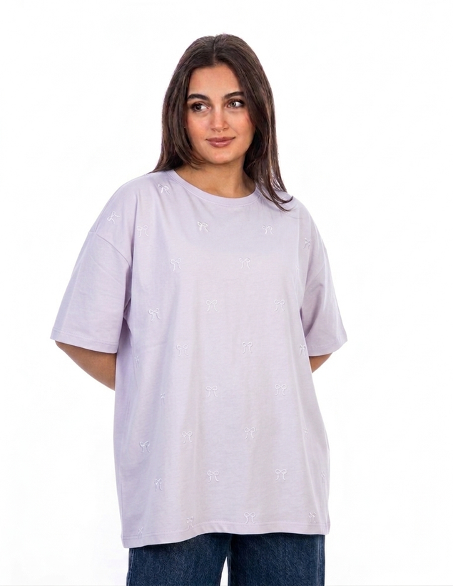 تیشرت زنانه KD کد 3396 مدل باکسی پنبه فری سایز