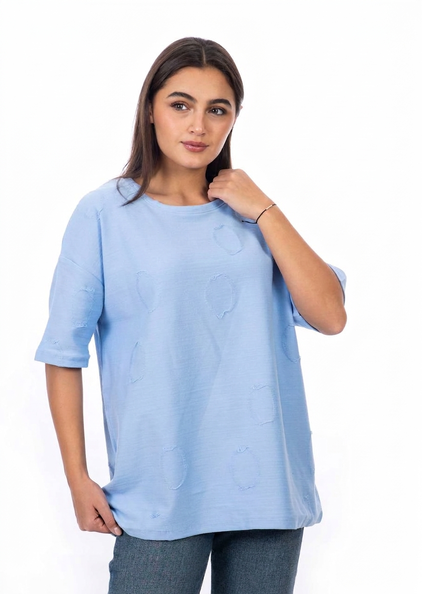 تیشرت زنانه KD کد 3371 مدل باکسی پنبه فری سایز