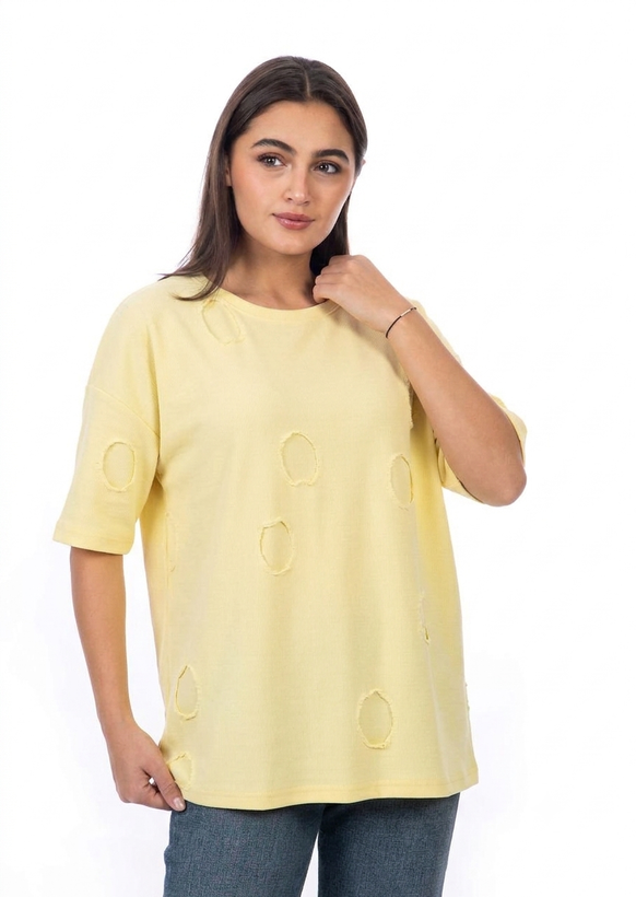 تیشرت زنانه KD کد 3371 مدل باکسی پنبه فری سایز