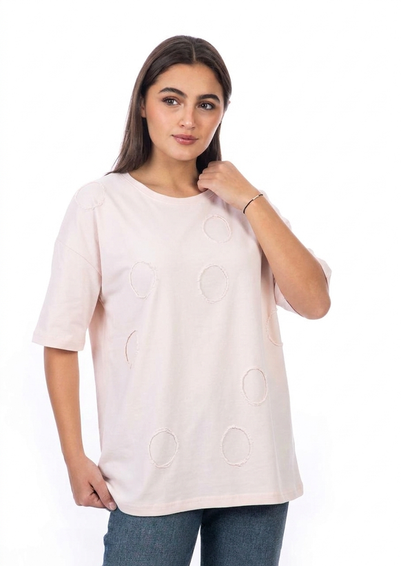 تیشرت زنانه KD کد 3371 مدل باکسی پنبه فری سایز